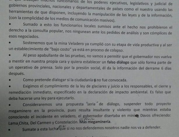 Photo of Conoce el documento de la Asamblea de Jachal por el derrame de la Barrick