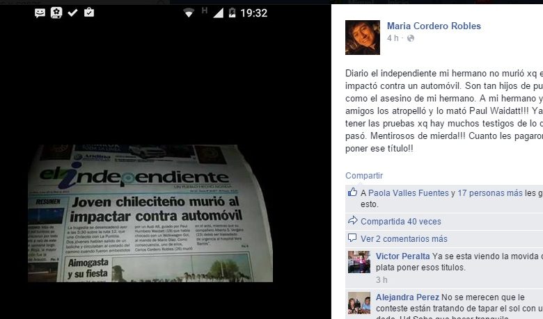 Photo of Maria Cordero Robles, indignada con el Diario Independiente por el titulo sobre la muerte de su hermano